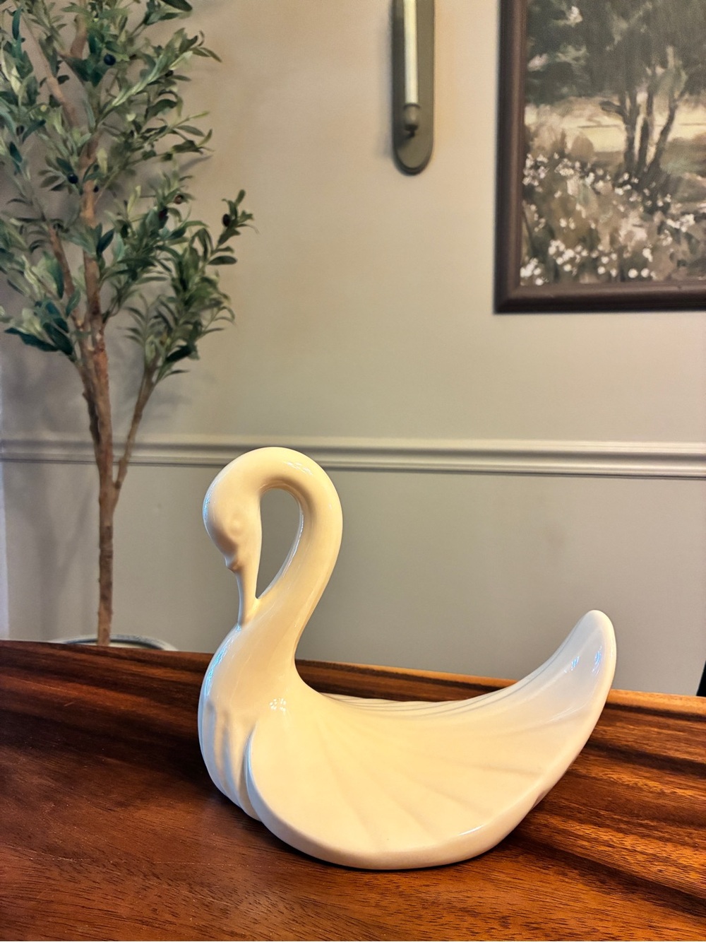 Vintage MCM Ceramic Swan Hand Towel Holder 7”